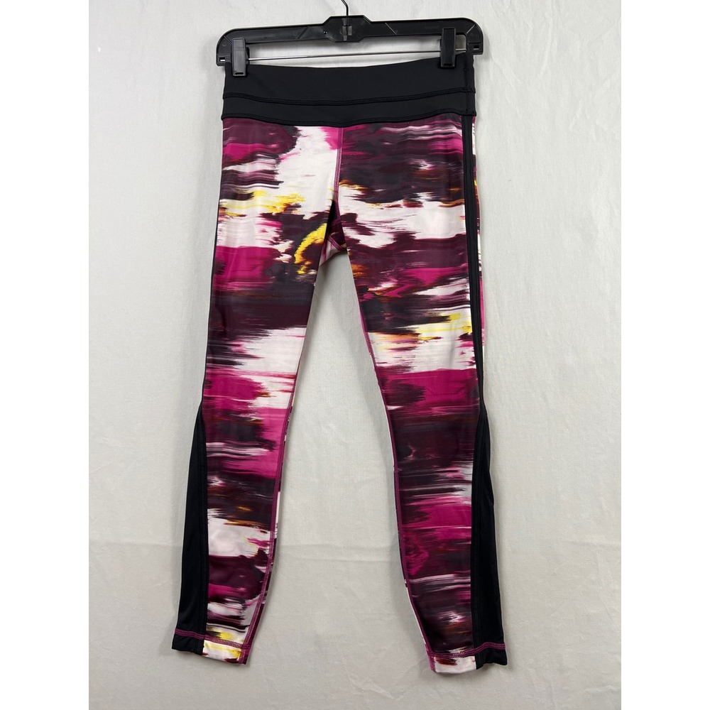 Lululemon Leggings Womens 4 Pink Abstract Print Mesh Panel Activewear Pants